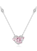 Charming Pink Heart Radiant Pendant Necklace