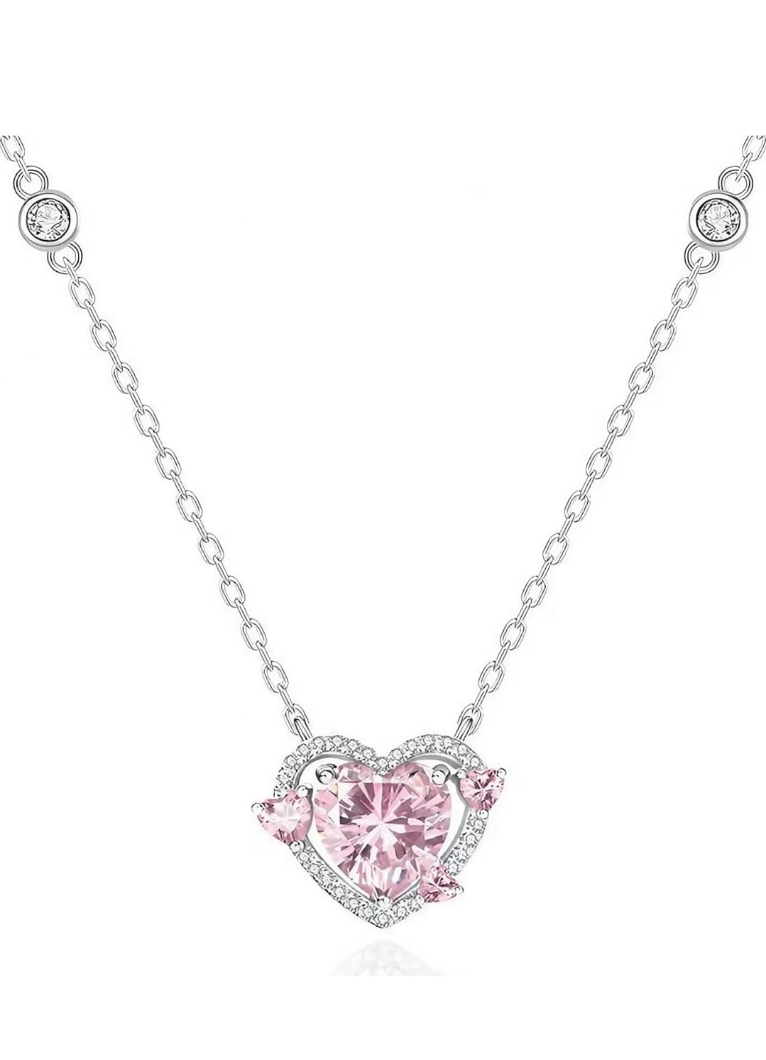 Charming Pink Heart Radiant Pendant Necklace