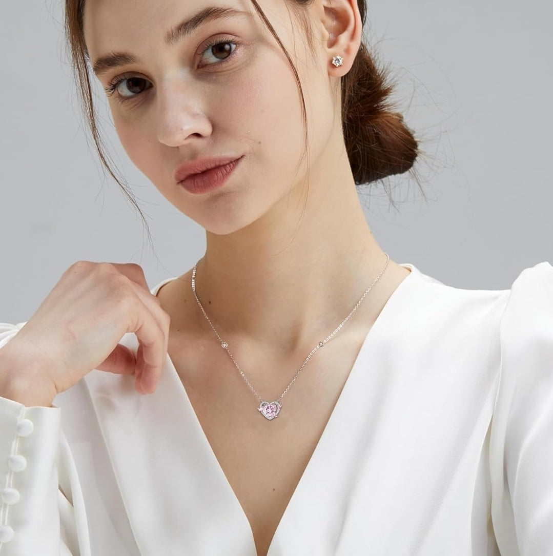 Charming Pink Heart Radiant Pendant Necklace
