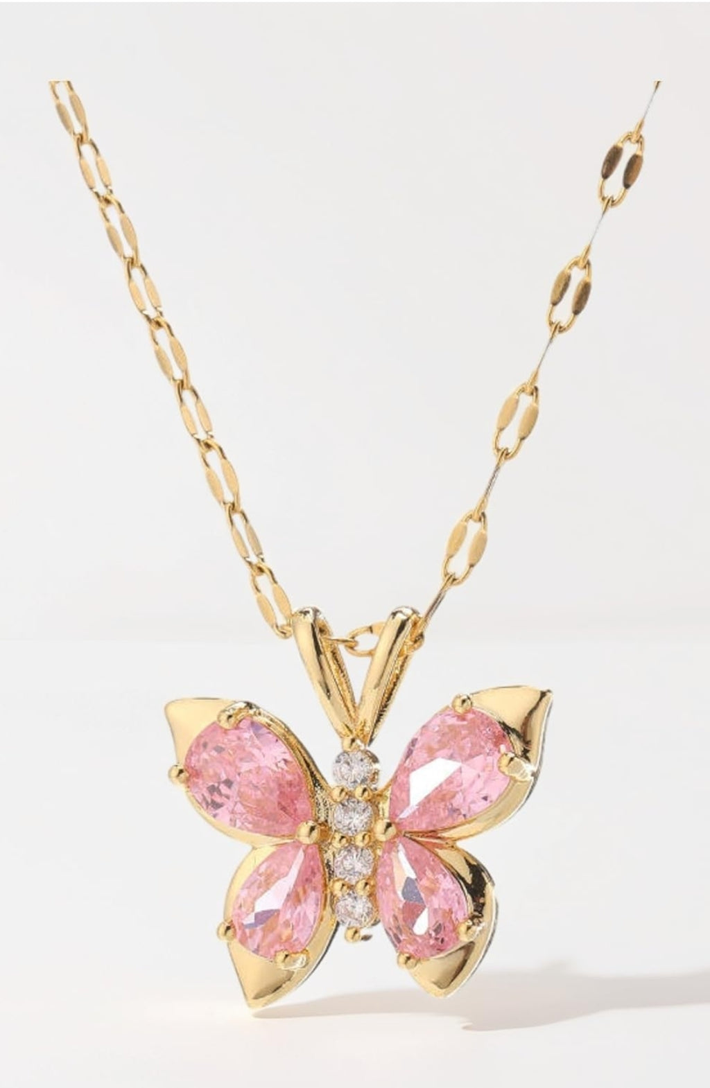 Enchanted pink crystal butterfly pendant necklace