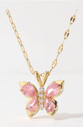 Enchanted pink crystal butterfly pendant necklace