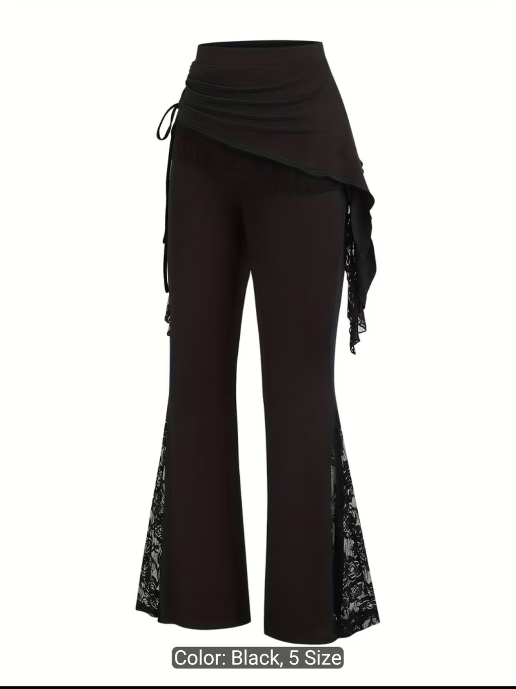 Gothic Lace Flare Pants with Asymmetric Waist Wrap