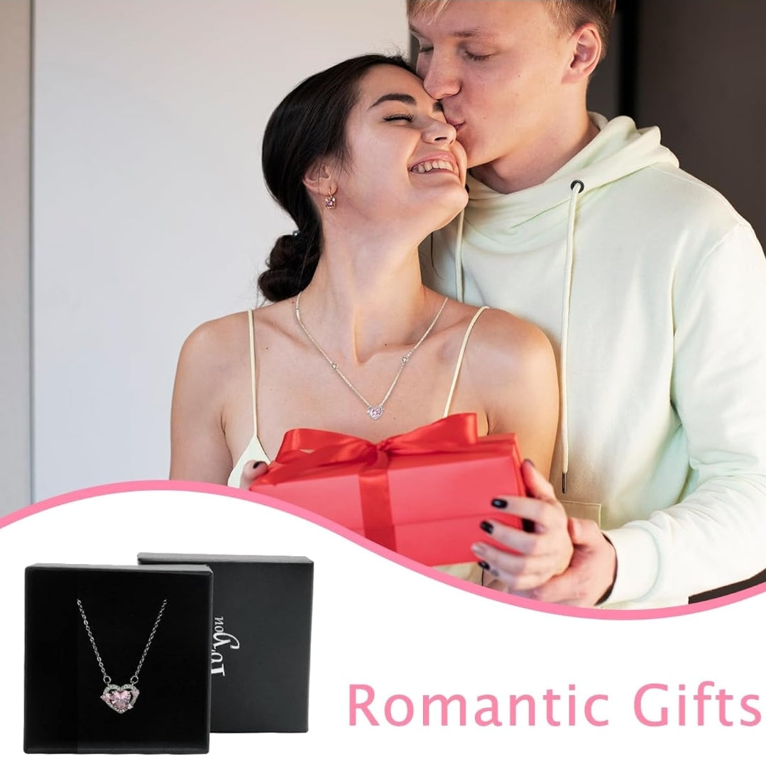 Charming Pink Heart Radiant Pendant Necklace