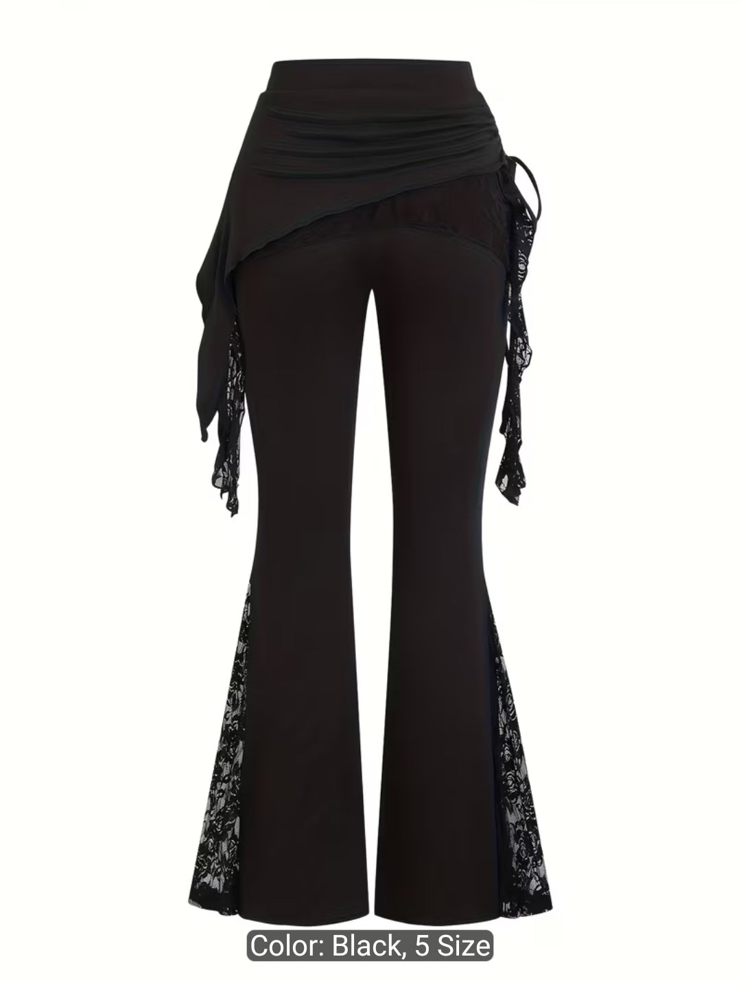 Gothic Lace Flare Pants with Asymmetric Waist Wrap