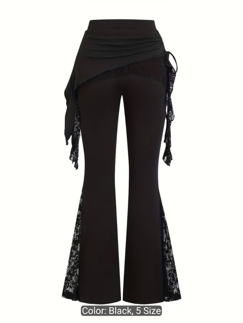 Gothic Lace Flare Pants with Asymmetric Waist Wrap