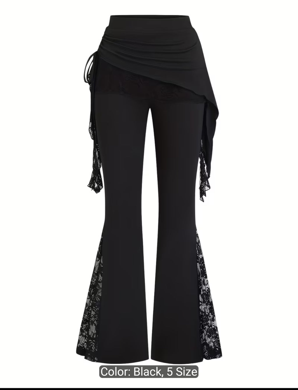 Gothic Lace Flare Pants with Asymmetric Waist Wrap