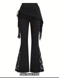 Gothic Lace Flare Pants with Asymmetric Waist Wrap
